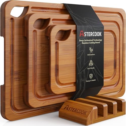 Astercook Deep-Carbonized Bamboo Cutting Boards for Kitch... 【Deep-Carbonized Bamboo for Lasting Strength】 Craf