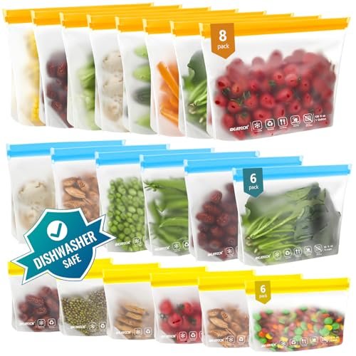 IDEATECH 20Pack Reusable Bags Dishwasher Safe, Leakproof ... Dishwasher Safe & Easy to Clean:IDEATECH reusable