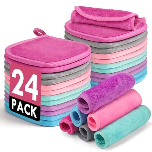 Reusable Makeup Remover Cloths 24 Pack, 6.5"x6.5" Super S... 【Travel Makeup Remover Cloth】You will receive 24 p