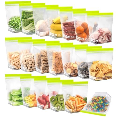 roonoo 20 Pack Reusable Quart Sandwich Bags, Dishwasher S... 【Food Grade Material】 ROONOO reusable quart sandwi