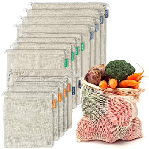 12+1 Reusable Produce Bags Grocery Washable, Organic Cott... 🍏 LIGHTWEIGHT AND STRONG: The weight of these reus