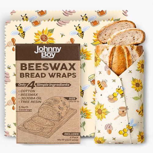 2 Pack - XL 19" x 19" - 5 Sq Ft - Beeswax Bread Wraps, To... MADE WITH 4 SIMPLE INGREDIENTS: Cotton, Beeswax, J