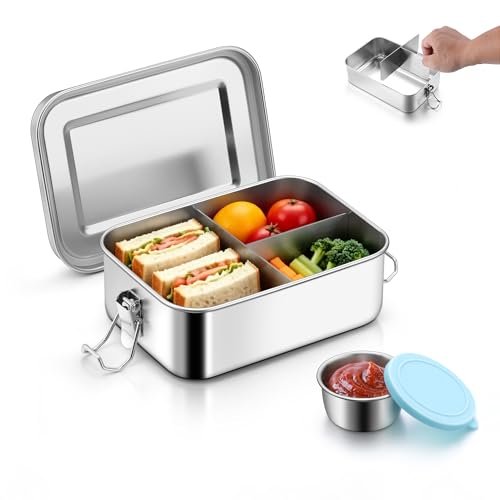 E-far Stainless Steel Lunch Box for Kids, 28oz/850ml Leak... PREMIUM FOOD-GRADE STAINLESS STEEL - Crafted from