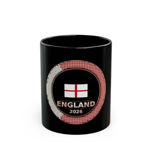 England Flag 2026 Mug | Black Ceramic Coffee Mug REPRESENT THE THREE LIONS — This bold black cerami