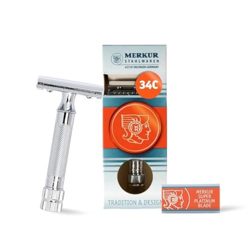 Merkur Mk34c Double Edge Razor with Heavy Duty Short Handle 𝐇𝐄𝐀𝐕𝐘𝐖𝐄𝐈𝐆𝐇𝐓 𝐑𝐀𝐙𝐎𝐑: MERKUR 34C is a 2-piece safety