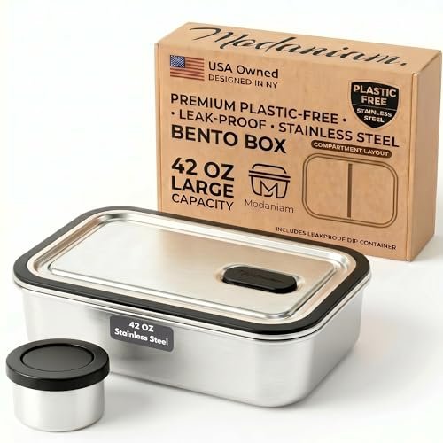 Modaniam 42 OZ Stainless Steel Bento Box, Stainless Steel... LUNCH BOX FOR OFFICE , WORK, PICNICS , CAMPING OR