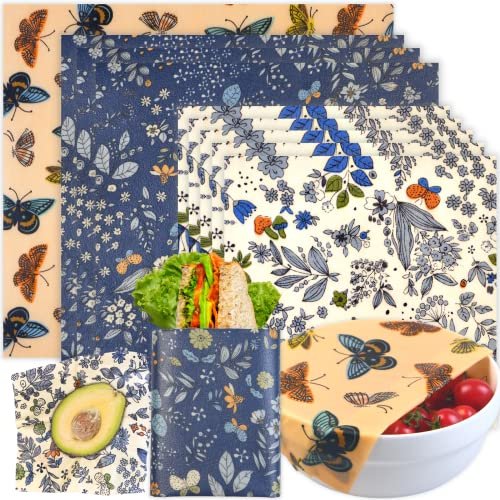 Reusable Beeswax Wrap - 9 Pack Beeswax Wraps for Food, Ec... 【NATURAL ECO-FRIENDLY INGREDIENTS】: Our Reusable B