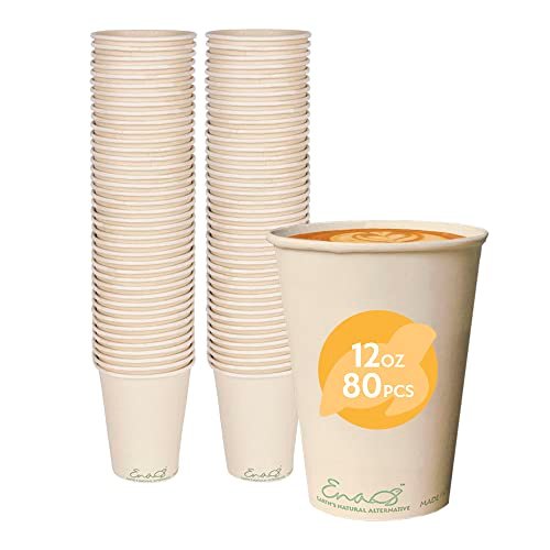 100% Compostable Disposable Coffee Cups [12oz 80 Pack] Pa... MATERIALS: 100% compostable and biodegradable bamb