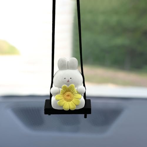 KPFILEH Cute Rabbit Car Swing Ornament, Cartoon Animal Re... 【Premium Eco-Friendly Resin】: Crafted from high-gr