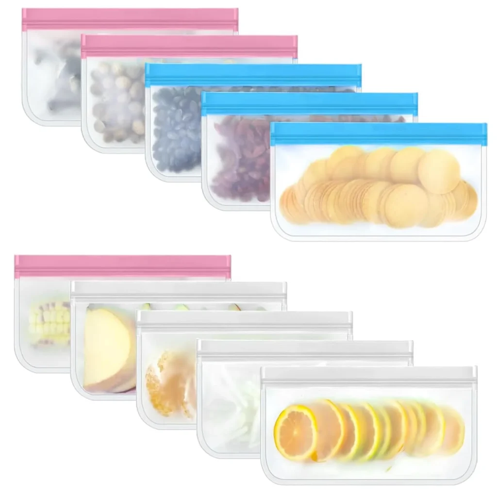 10 Pack Snack Bags Dishwasher Safe, Reusable Bags Silicon...