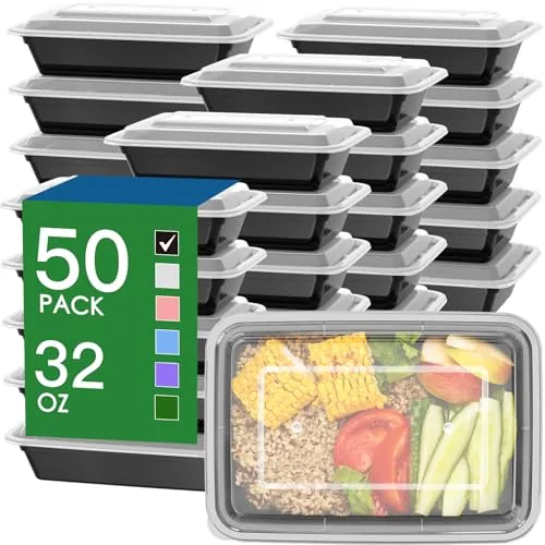 50 Pack (100-Piece) 32 oz Meal Prep Containers with Easy ...