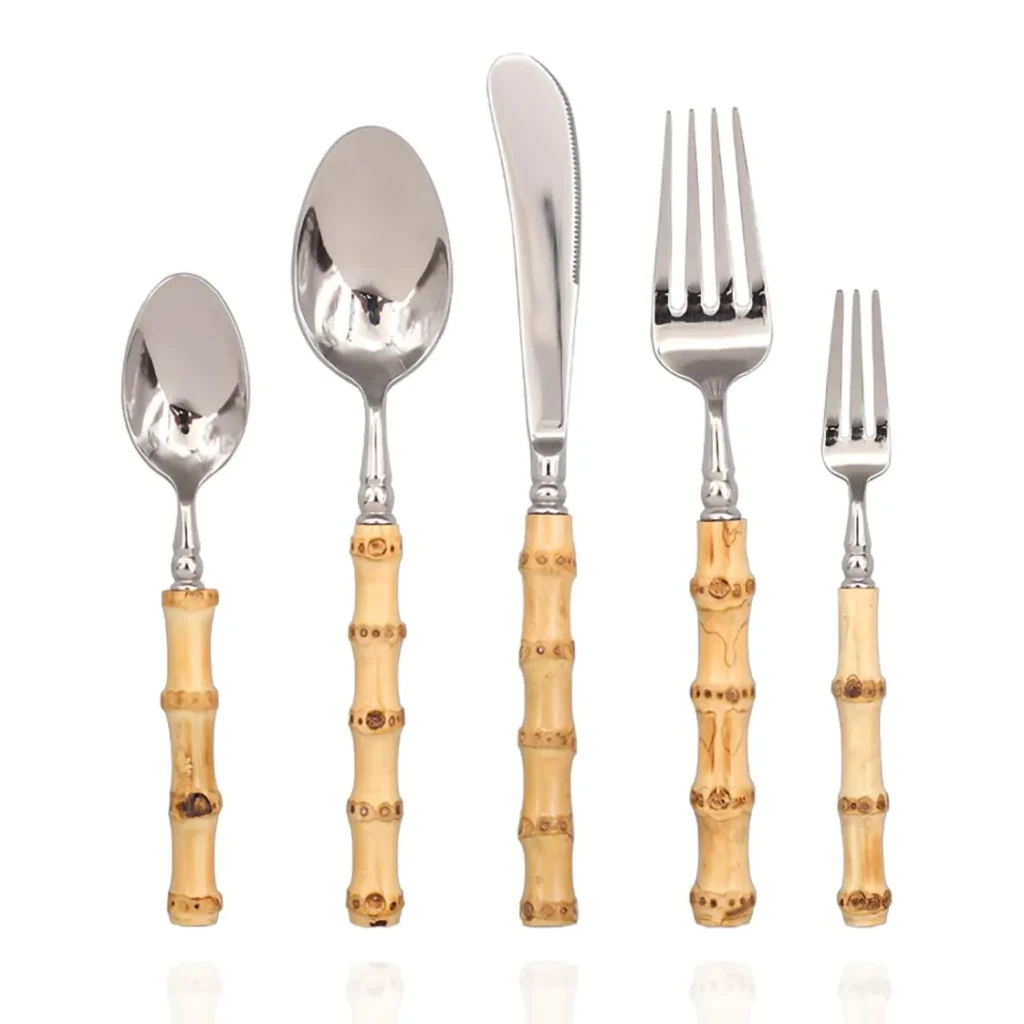 Bamboo Silverware Set 18/10 Stainless Steel Tableware Set...