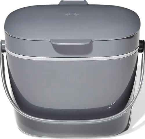 OXO Good Grips Easy-Clean Compost Bin, Charcoal, 1.75 Gal...