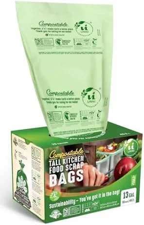 UNNI 13 gallon compostable bags, 50 count roll and box