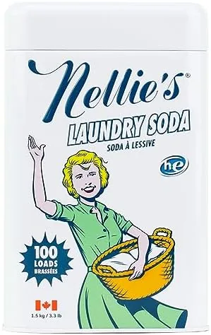 Nellie's Laundry Soda fragrance-free powder laundry detergent in a reusable tin