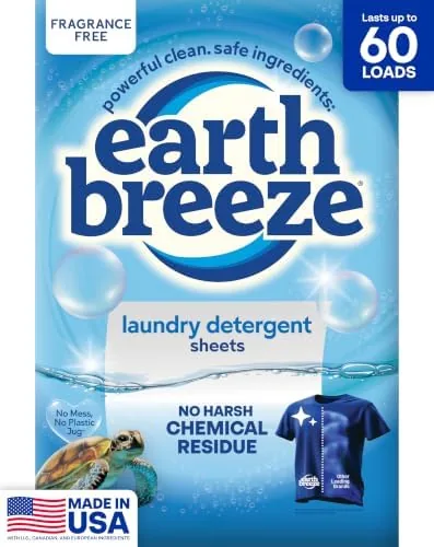 Earth Breeze fragrance-free laundry detergent sheets box, 60 loads