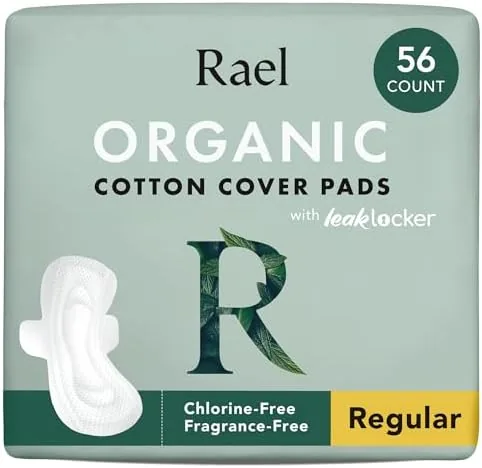 Rael organic cotton cover regular pads, 56 count box