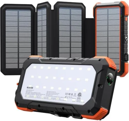 BLAVOR 20,000mAh solar power bank with four fold-out solar panels