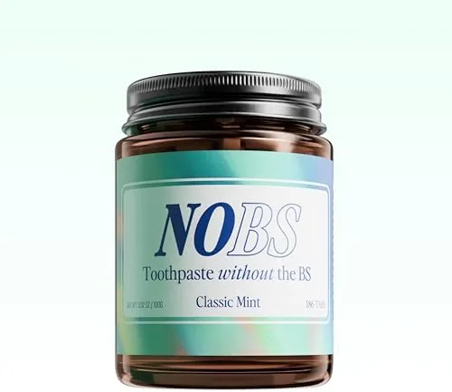 NOBS toothpaste tablets in an amber glass jar, Classic Mint